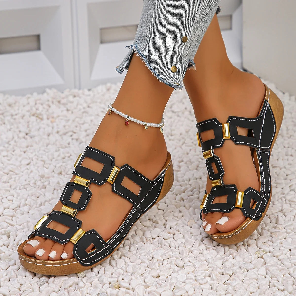Gladiator Sandals | Multi Buckle Flat Sandals | Strappy Open Toe Casual Summer Shoes