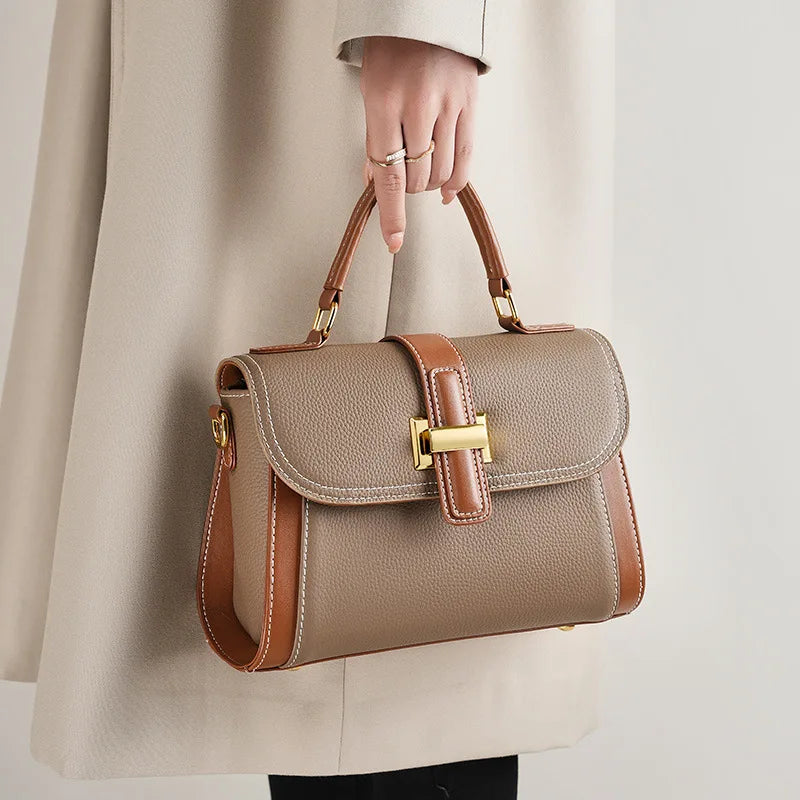 Structured Satchel Handbag, Elegant Top Handle Shoulder Purse with Flap Closure, Sophisticated Crossbody Bag with Adjustable Strap for Work & Everyday Use