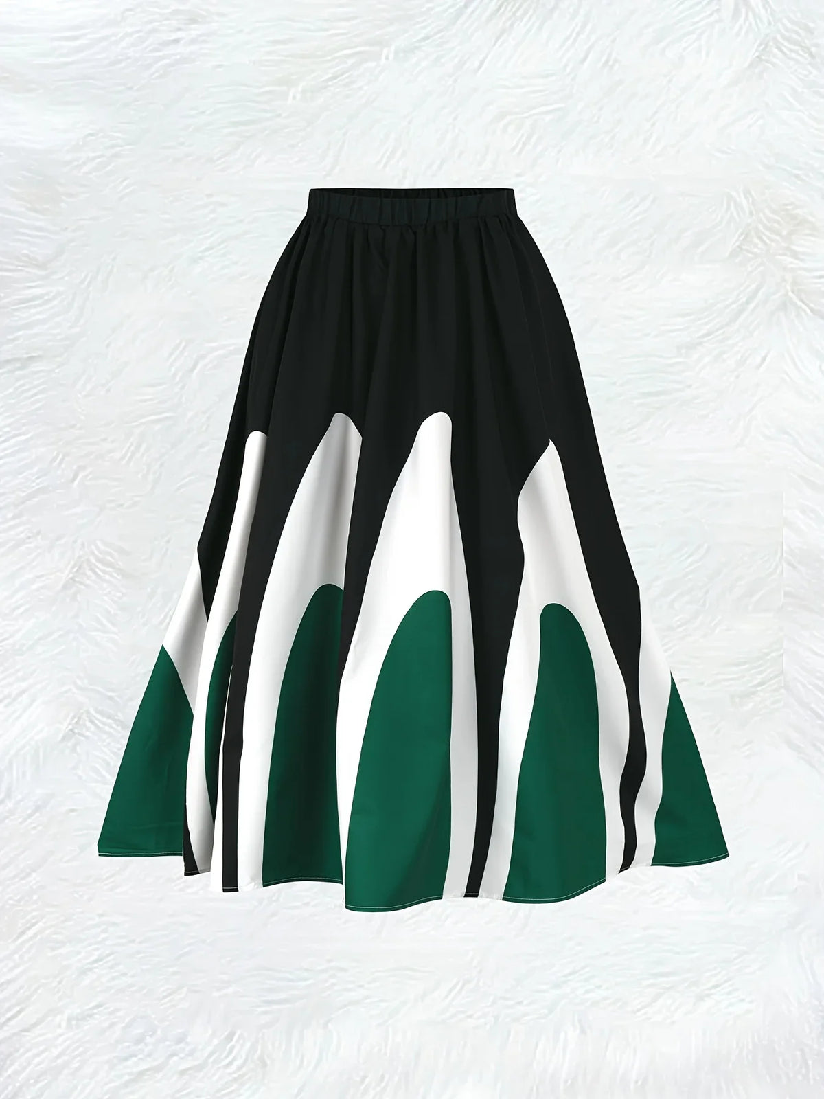 High Waisted Pleated Maxi Skirt A Line Flared Long Skirt Statement Color Block Full Length Party Occasion Wear