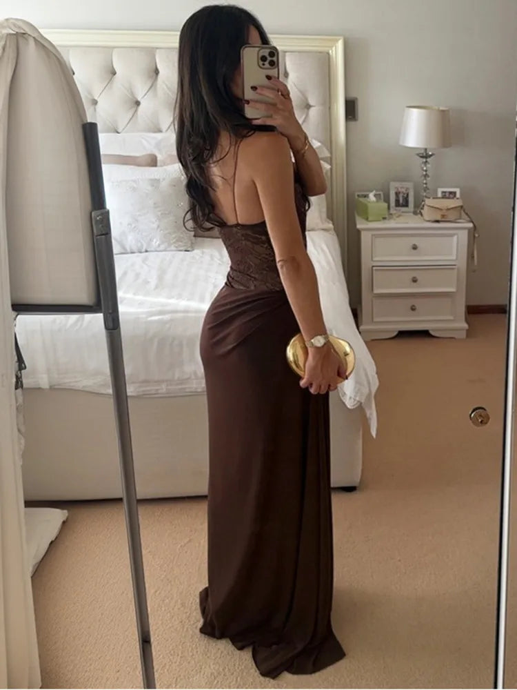 Satin Maxi Dress – Strapless Bodycon Gown with Draped Corset Bodice, Fitted Waist and Floor-Length Silhouette for Formal Events & Evenings