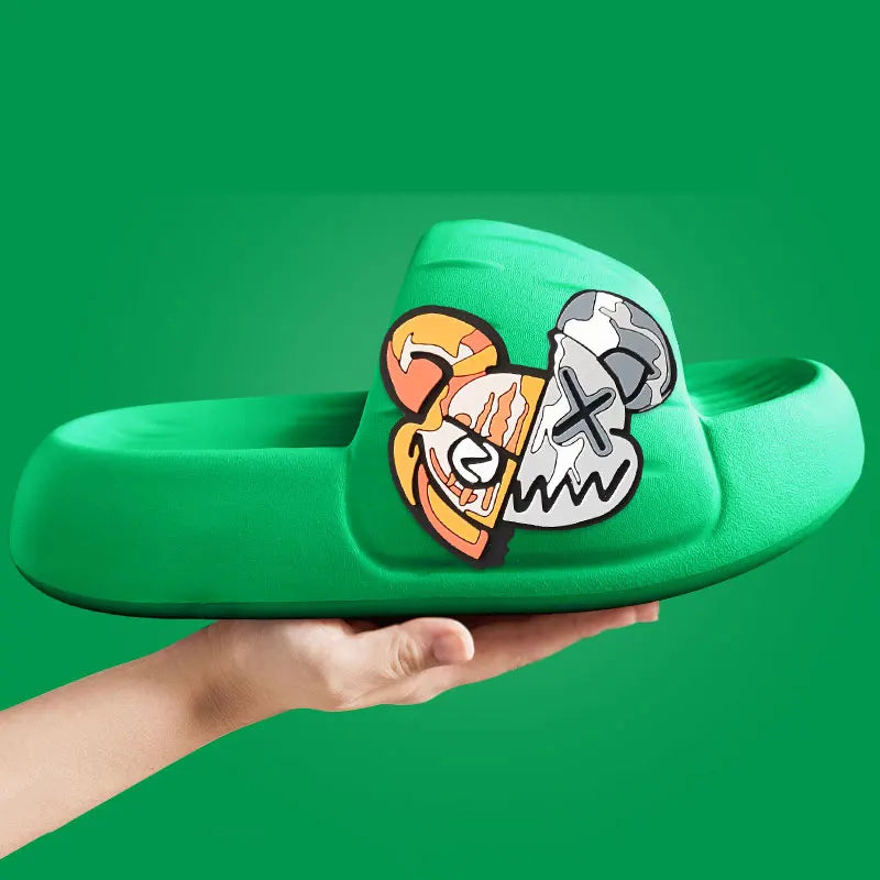 Graphic Slide Sandals | Cushioned Platform Slides | Fun Printed Casual Summer Slippers