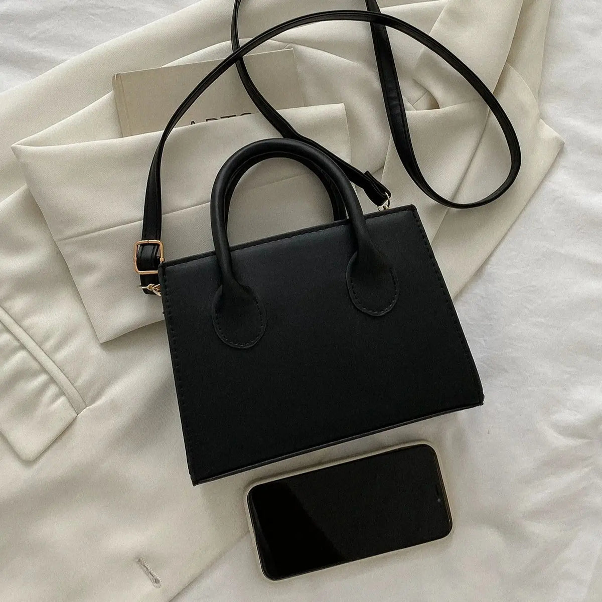 Structured Work Handbag, Minimalist Top Handle Satchel with Adjustable Crossbody Strap, Elegant Shoulder Purse for Office, Travel & Everyday Use