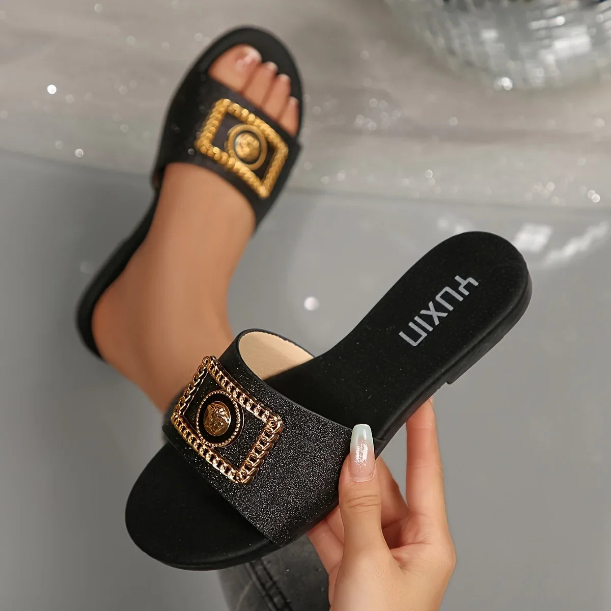 Embellished Slide Sandals | Buckle Accent Flat Mules | Comfortable Open Toe Casual Summer Shoes