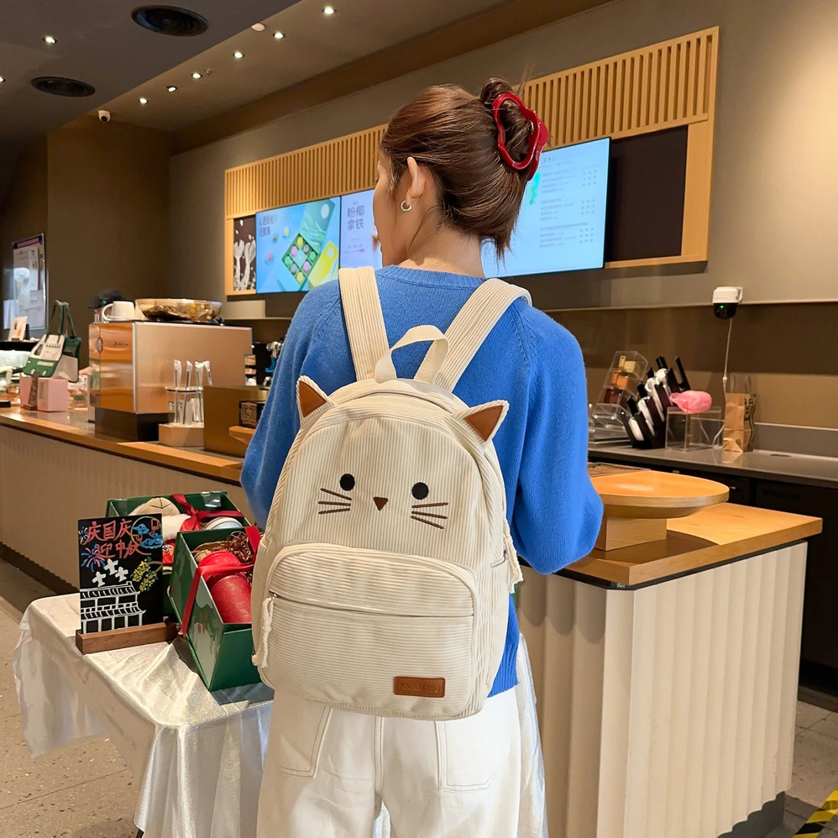 Cute Cat Backpack, Adorable Animal Face School Bag with Adjustable Padded Straps, Casual Daypack for School, Travel & Everyday Use