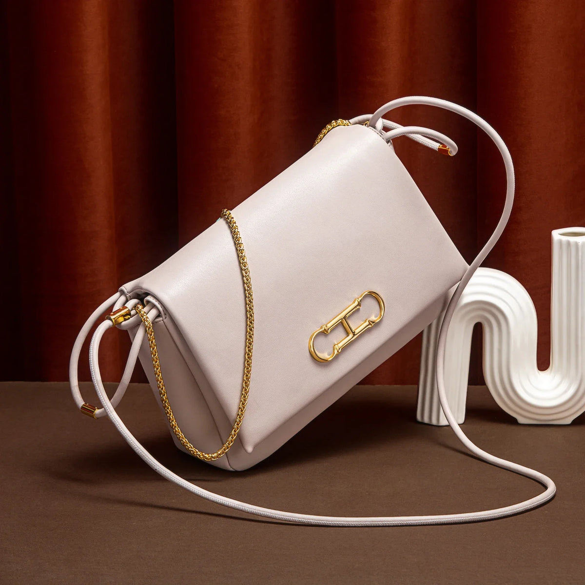 Minimalist Shoulder Bag, Elegant Structured Crossbody Purse with Gold-Tone Hardware, Compact Flap Handbag for Dates, Parties & Everyday Use