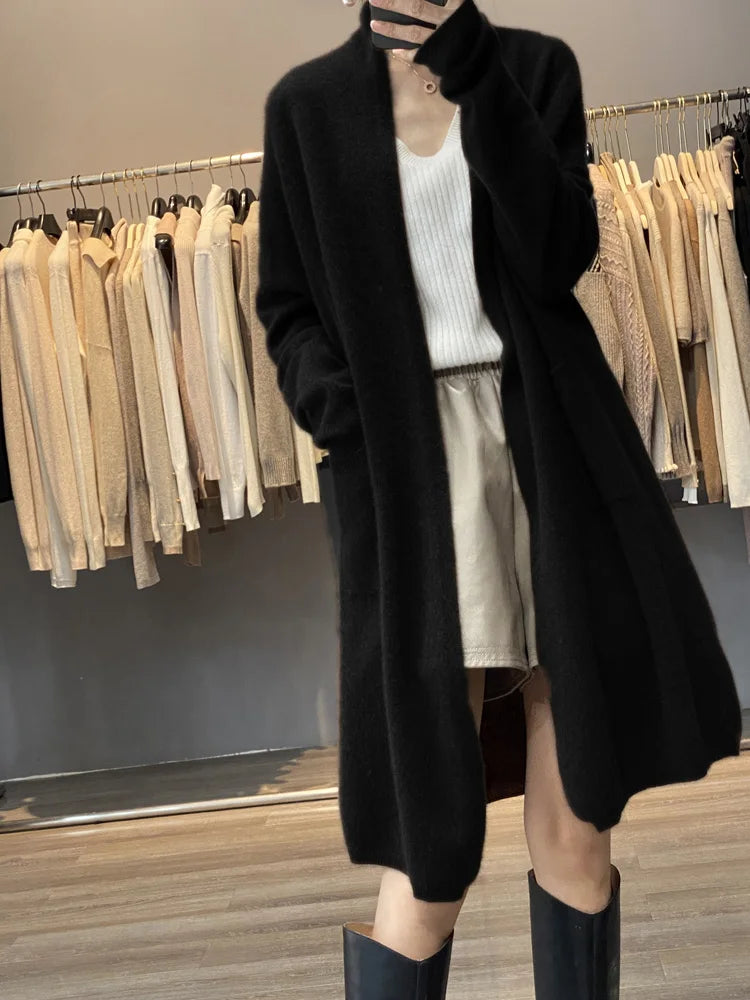 Long Open Front Cardigan Coat, Soft Knit Duster with Front Pockets, Relaxed Fit Cozy Fall Winter Outerwear