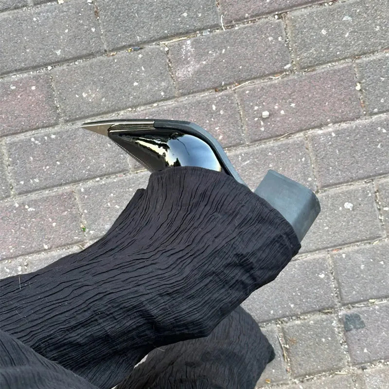 Patent Pointed Toe Ankle Boots | Sculptural High Heel Booties | Glossy Statement Fashion Boots