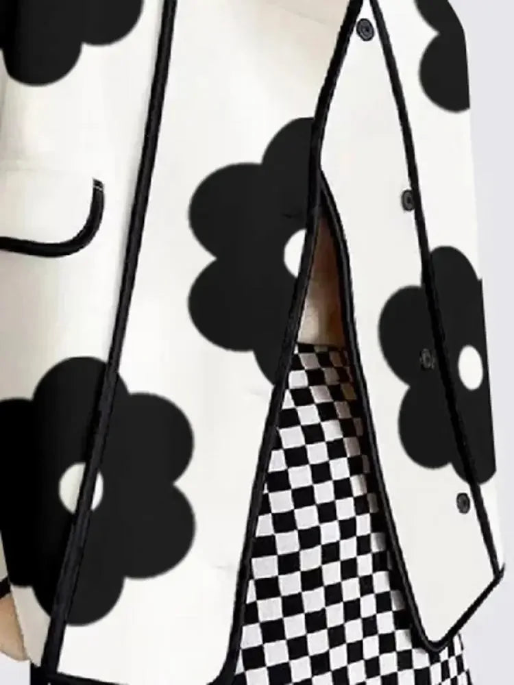Floral Print Jacket, Statement Button-Up Jacket with Contrast Piping and Stand Collar, Contemporary Chic Casual Outerwear