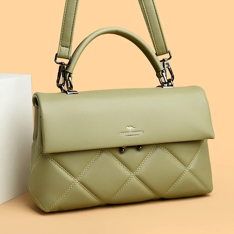 Quilted Flap Handbag, Elegant Structured Top Handle Purse, Padded Shoulder & Crossbody Bag with Magnetic Closure for Work, Dates & Everyday Use