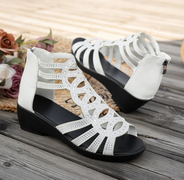 Glam Wedge Sandals | Rhinestone Gladiator Heels | Strappy Open Toe Platform Shoes for Women
