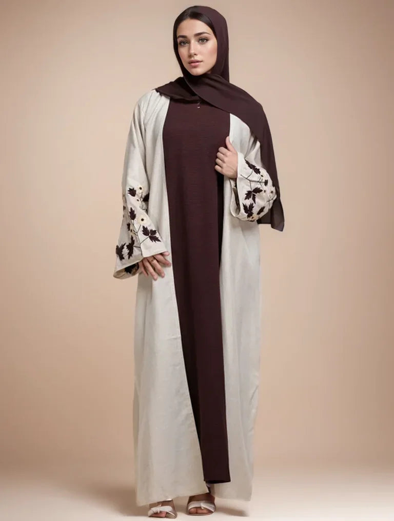 Abaya Boasting Exquisite Floral Cuff Embroidery Blending Timeless Elegance and Fashion for Ramadan Islamic