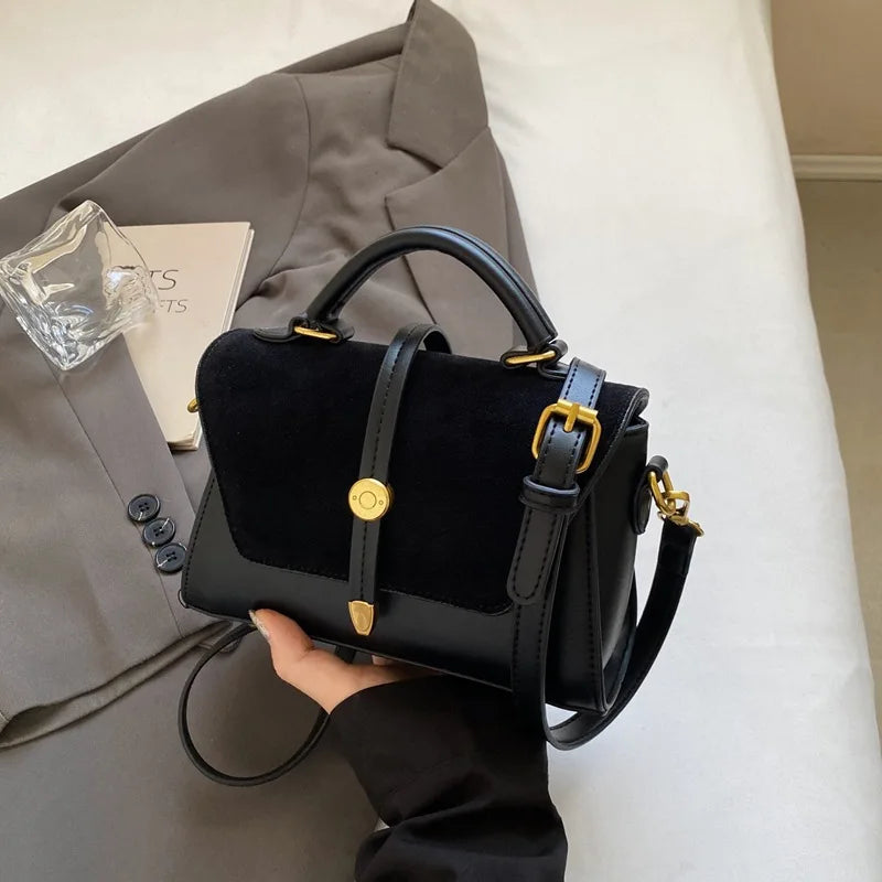 Women's Structured Handbag, Elegant Suede Leather Shoulder Bag, Top Handle Satchel Purse with Adjustable Crossbody Strap