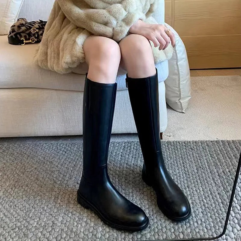 Classic Knee High Boots | Flat Riding Boots | Minimalist Round Toe Tall Boots for Women