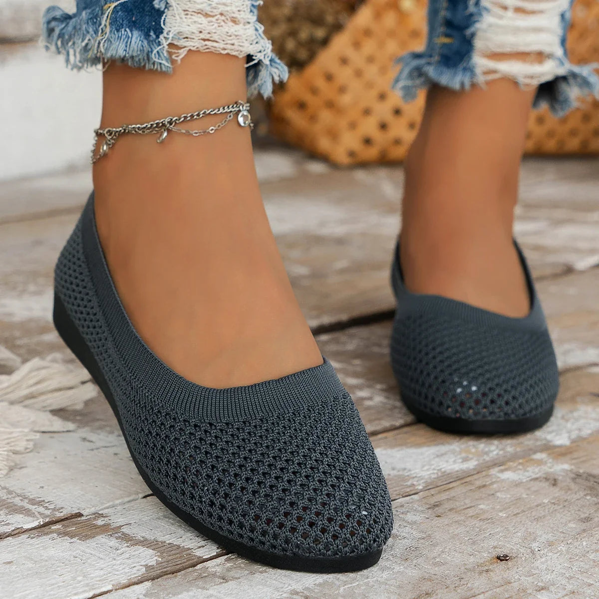 Knit orthopaedic Ballet Flats | Lightweight Slip-On Walking Shoes | Round Toe Comfortable Casual Flats