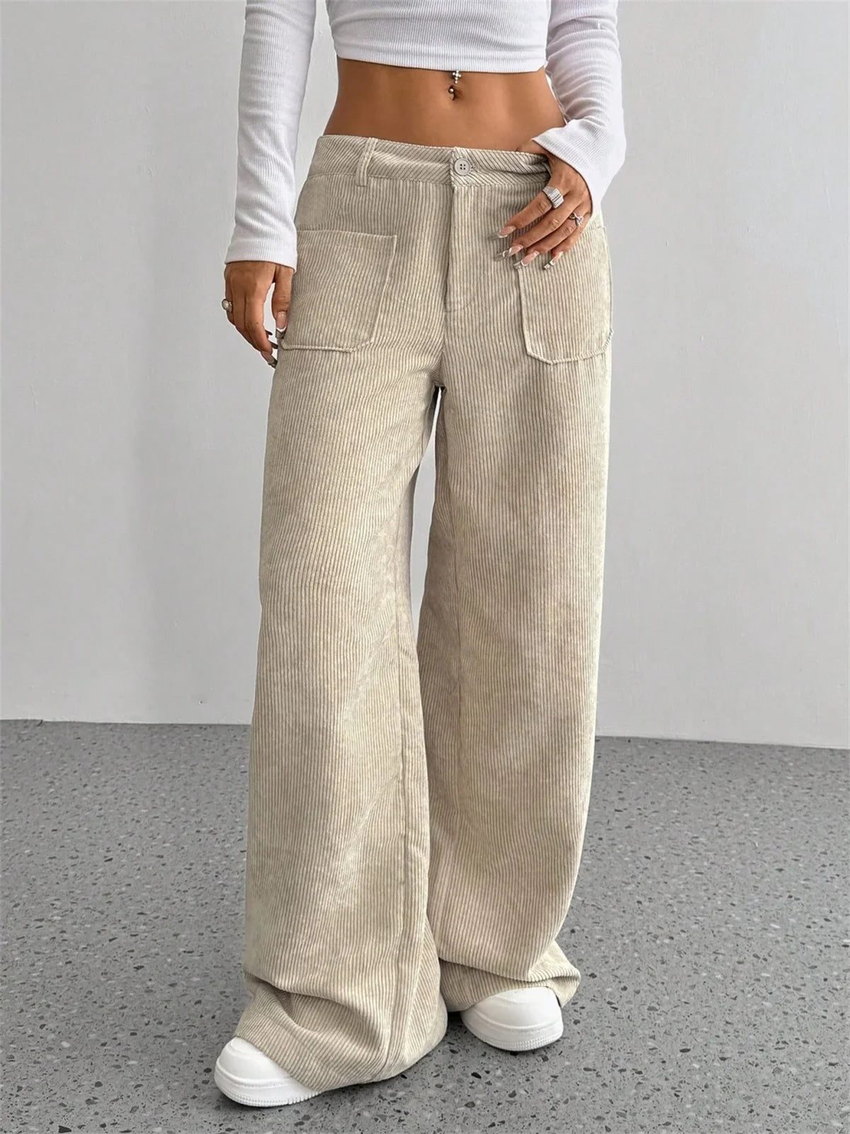 High Waisted Wide Leg Trousers Relaxed Fit Linen Look Pants Drawstring Waist Full Length Casual Minimalist Bottoms