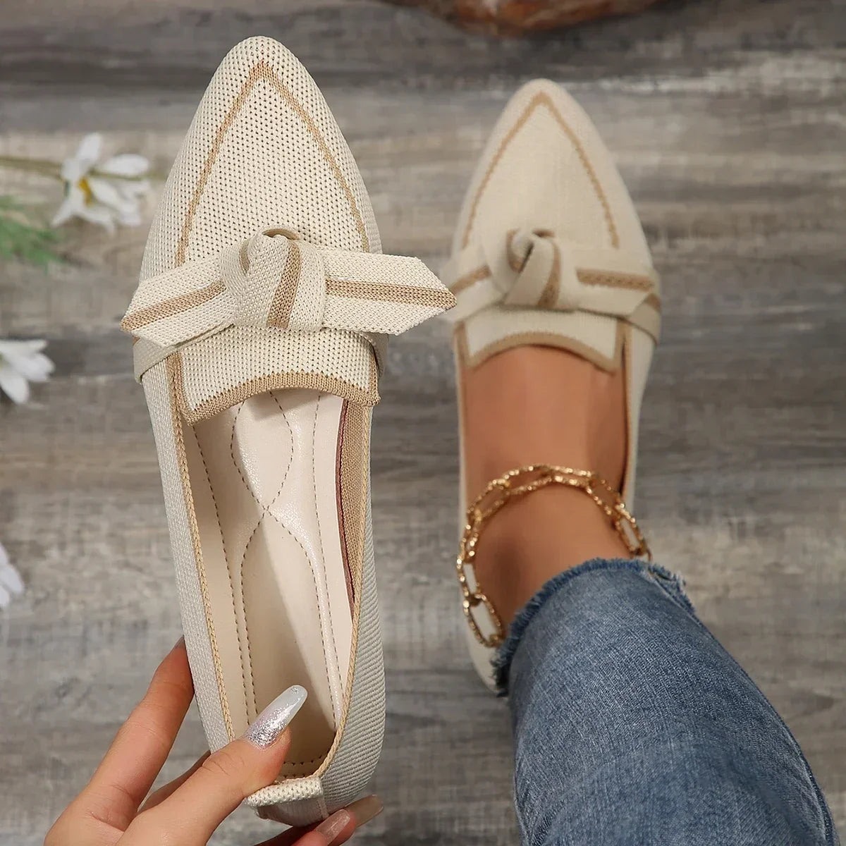 Bow Loafers | Pointed Toe Slip-On Flats | Breathable Casual Dress Shoes