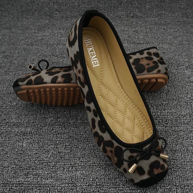 Leopard Print Ballet Flats | Square Toe Bow Flats | Quilted Comfort Slip-On Shoes