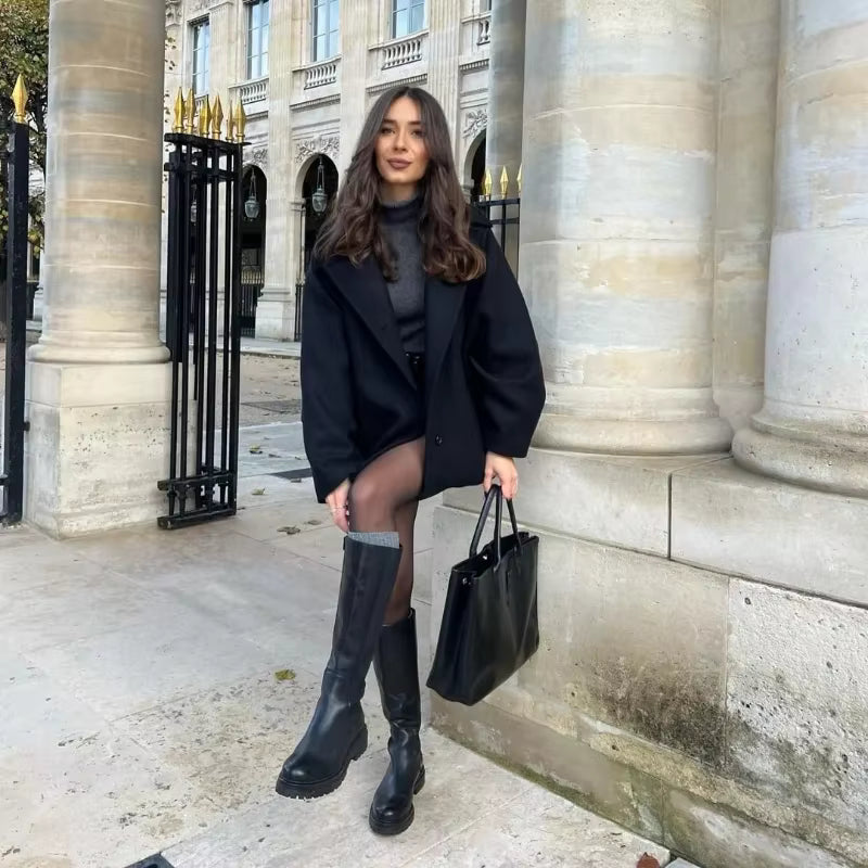 Oversized Blazer Coat, Open Front Jacket with Wide Lapels and Relaxed Fit, Elegant Minimalist Longline Outerwear for Fall Winter