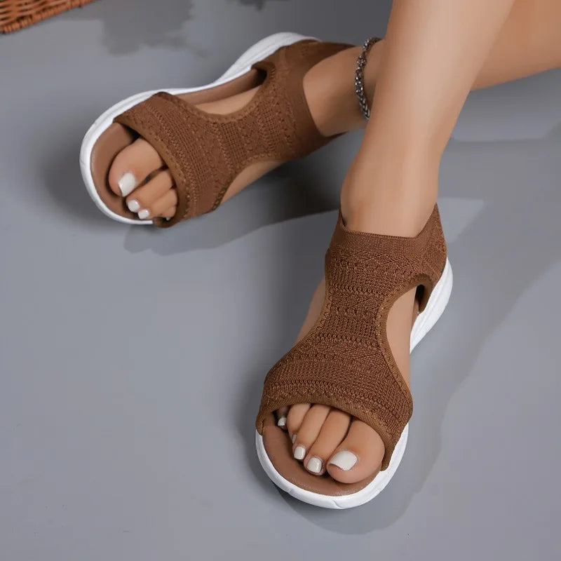 Knit orthopaedic Wedge Sandals | Open Toe Slip-On Walking Shoes | Comfortable Casual Platform Sandals