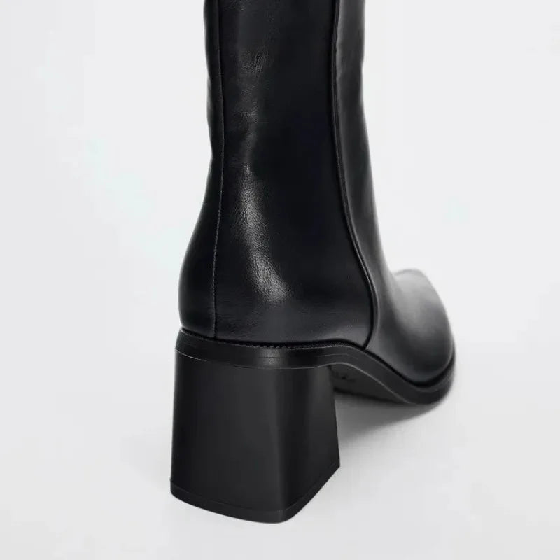 Pointed Toe Ankle Boots | Chunky Block Heel Booties | Minimalist Zip-Up Dress Boots
