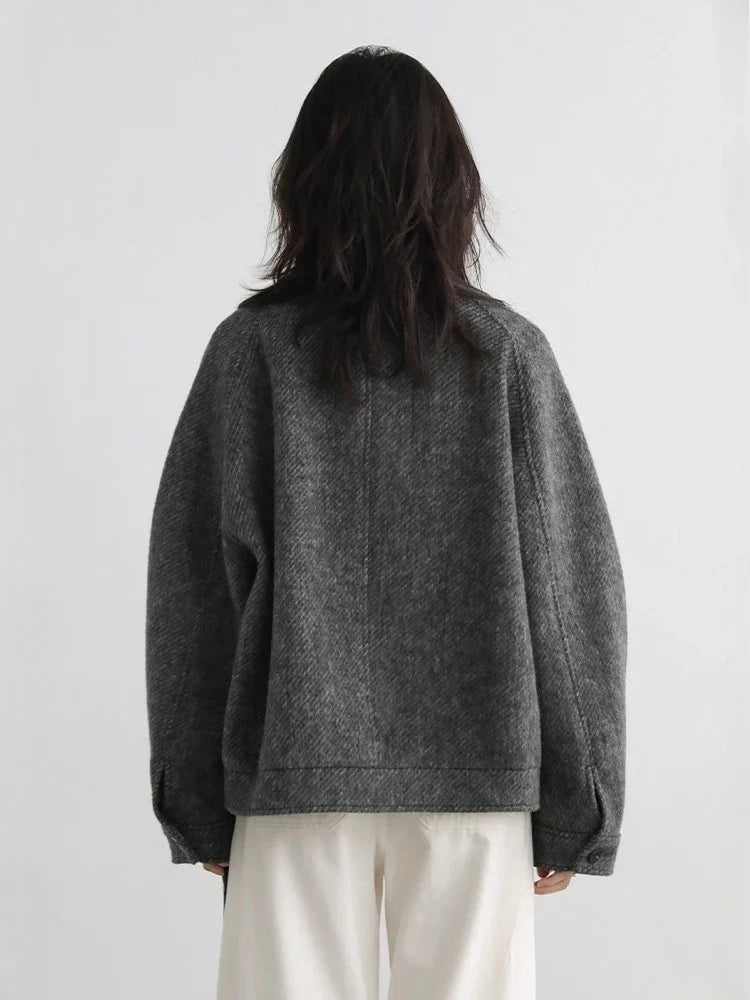 Oversized Button-Up Knit Jacket, Relaxed Fit Cardigan Coat with Balloon Sleeves, Textured Casual Fall Winter Outerwear
