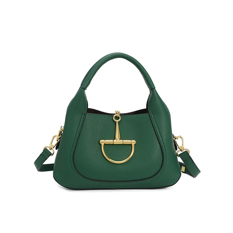 Structured Top Handle Handbag, Elegant Satchel with Adjustable Shoulder Strap & Statement Metal Detail, Classic Purse for Work, Dates & Everyday Use