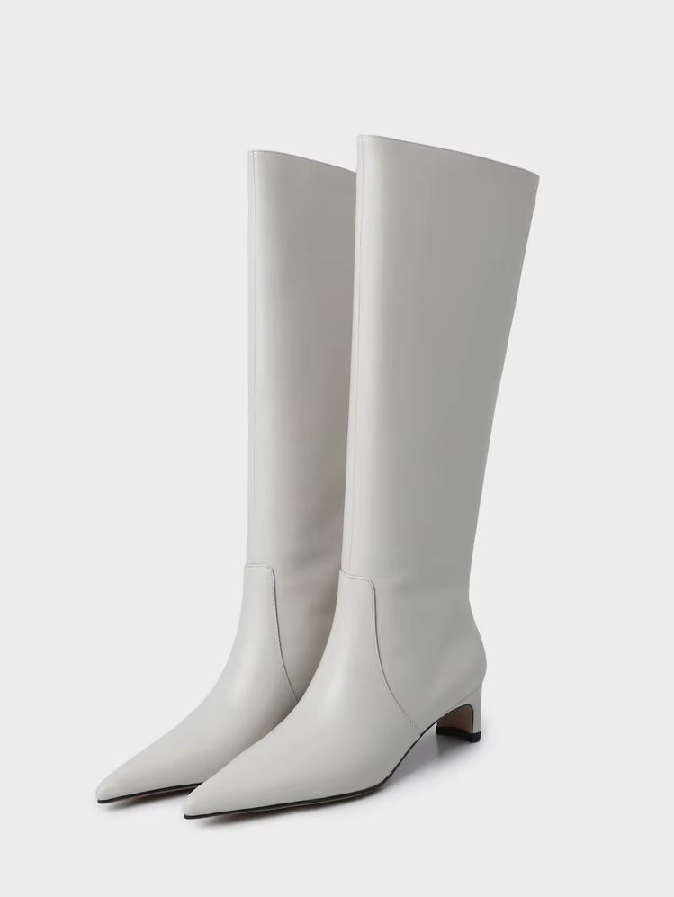 Knee High Pointed Toe Boots | Elegant Kitten Heel Tall Boots | Sleek Pull-On Fashion Boots