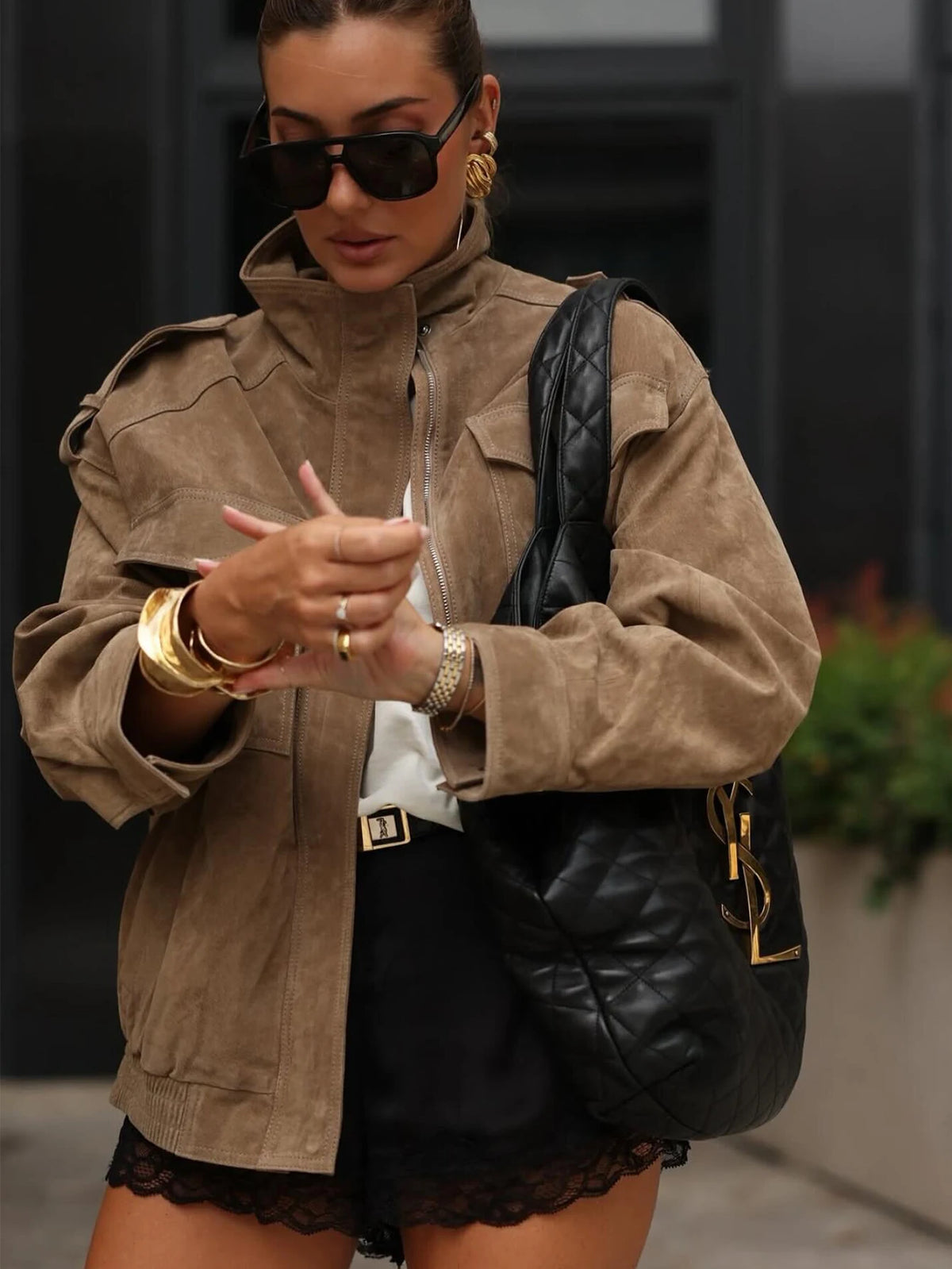 Utility Cropped Jacket, Stand Collar Zip-Up Jacket with Cargo Pockets and Relaxed Fit, Chic Casual Streetwear Outerwear