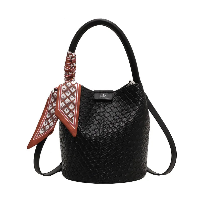 Mini Bucket Handbag, Textured Leather-Look Top Handle Purse with Adjustable Shoulder Strap, Elegant Compact Crossbody Bag for Dates & Everyday Use