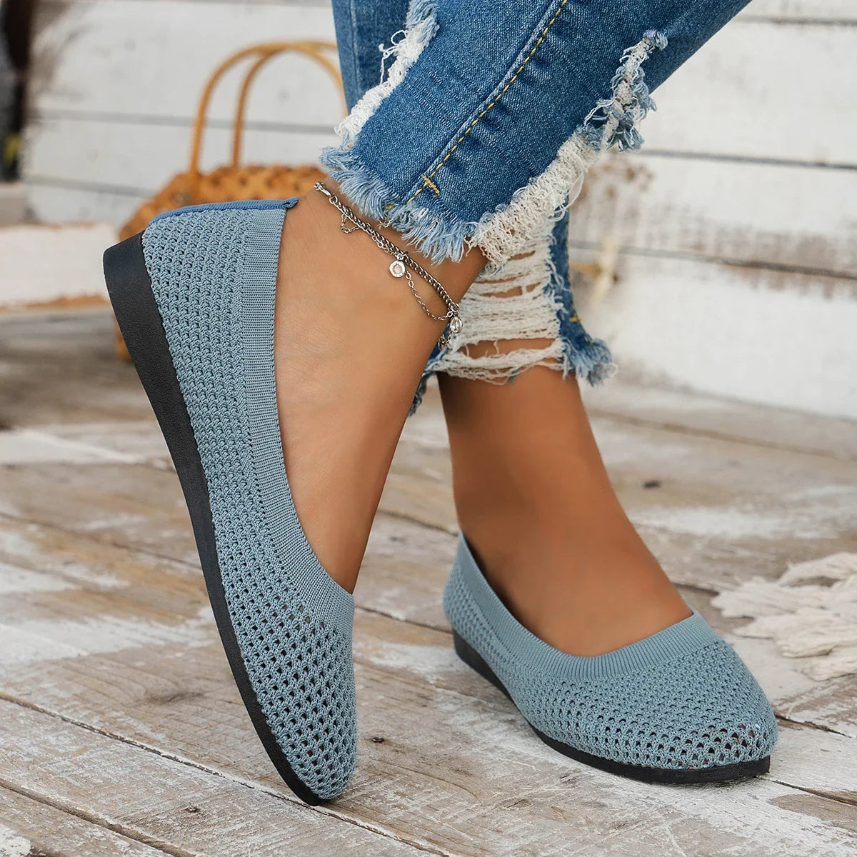 Knit orthopaedic Ballet Flats | Lightweight Slip-On Walking Shoes | Round Toe Comfortable Casual Flats