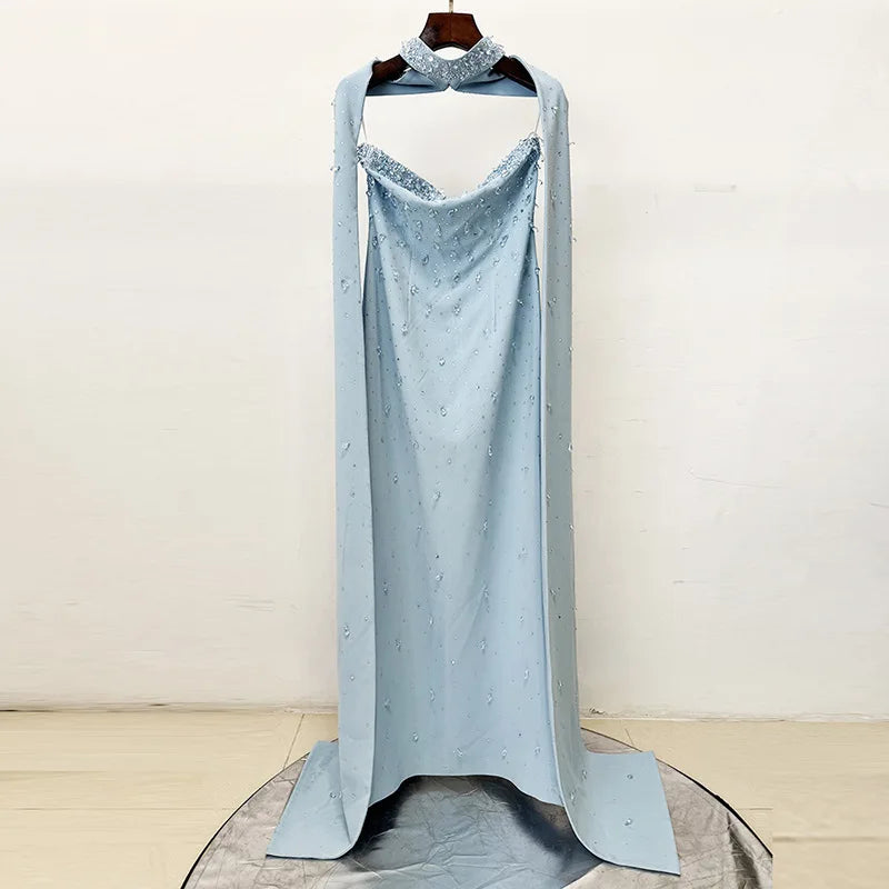 Embellished Mermaid Maxi Gown – Strapless Formal Dress with Crystal Beading, Matching Choker and Elegant Floor-Length Train