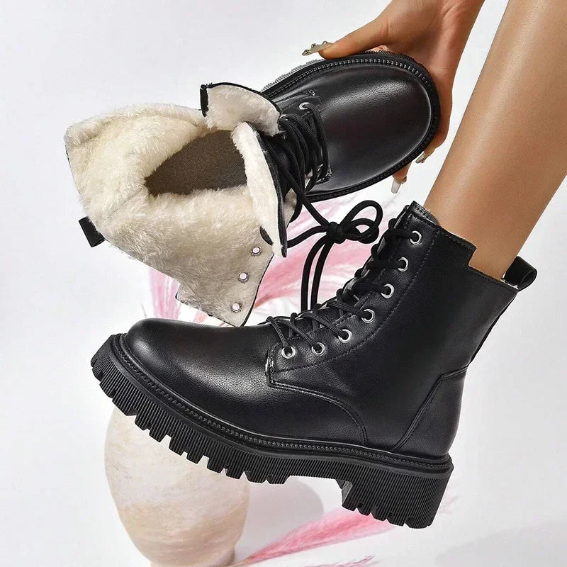 Women's Lace-Up Combat Boots – Chunky Lug Sole Ankle Boots with Side Zipper for Casual, Hiking, Travel & Everyday Wear