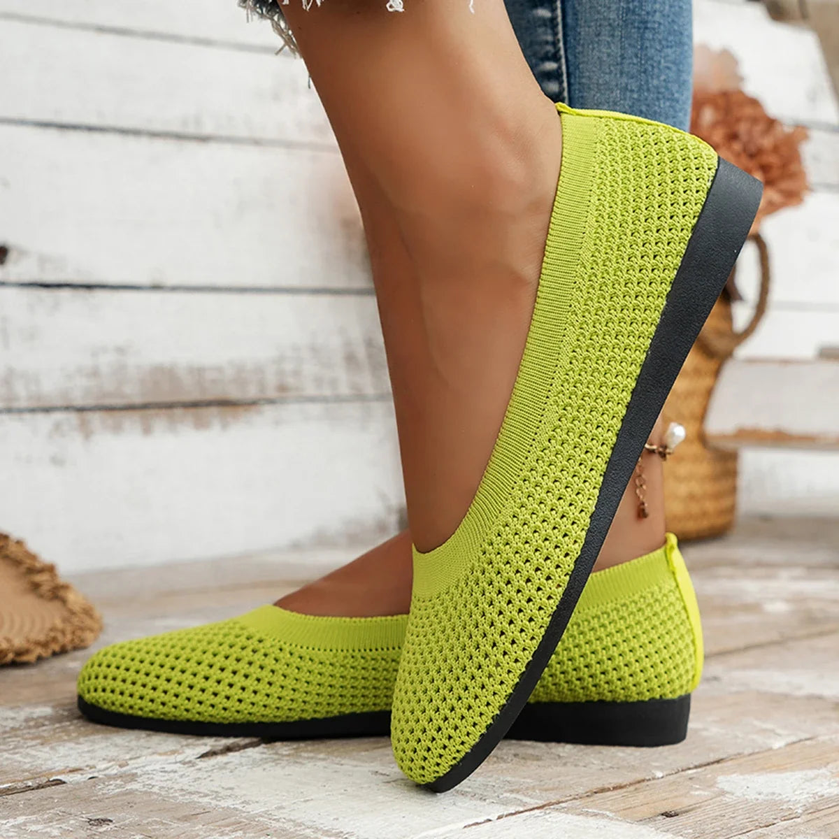 Knit orthopaedic Ballet Flats | Lightweight Slip-On Walking Shoes | Round Toe Comfortable Casual Flats