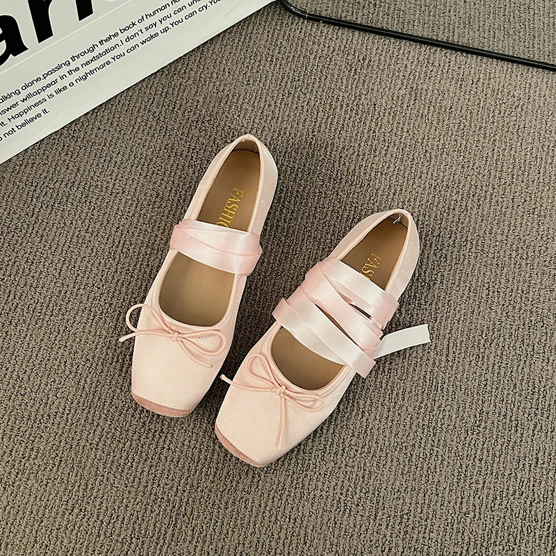 Ribbon Ballet Flats | Mary Jane Dance-Inspired Shoes | Round Toe Comfortable Casual Flats