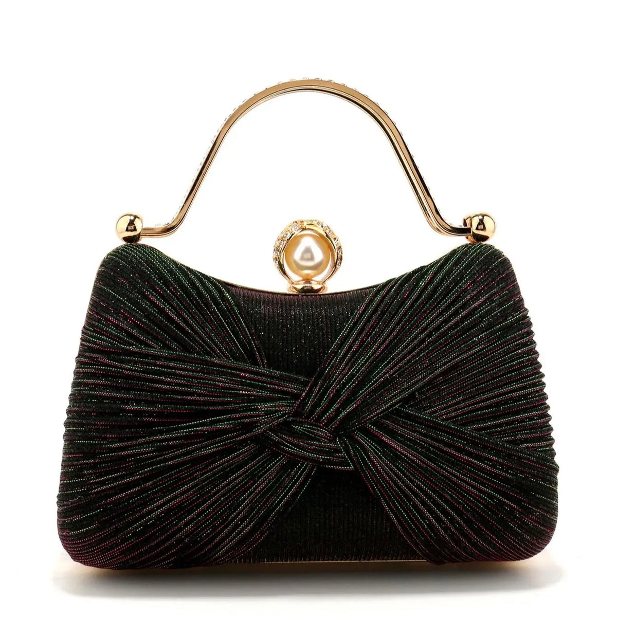 Pleated Evening Clutch Bag, Elegant Knot Detail Handbag with Decorative Frame Closure, Chic Top Handle Purse for Weddings, Parties & Special Occasions