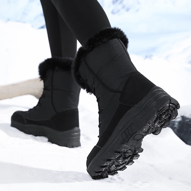 Winter Lace-Up Boots | Faux Fur Lined Snow Boots | Waterproof-Style Insulated Outdoor Ankle Boots