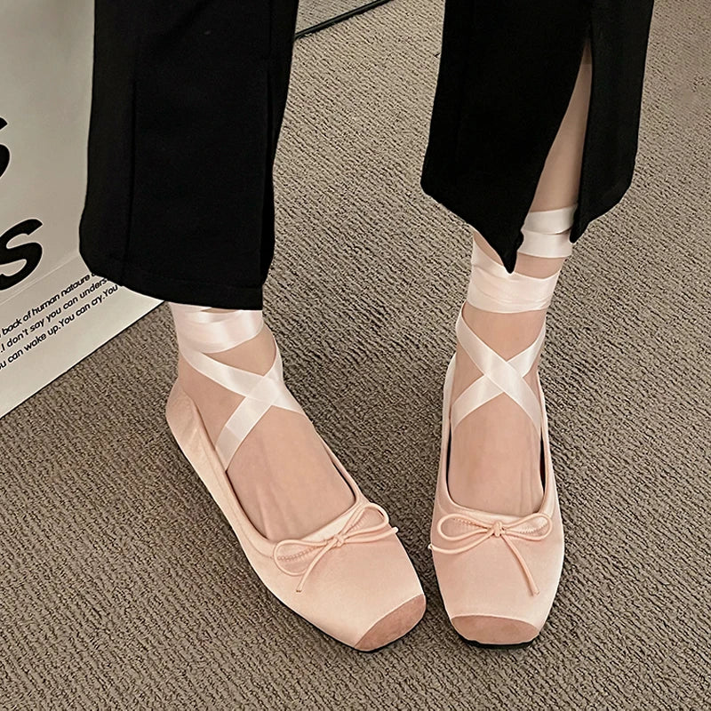 Ribbon Ballet Flats | Mary Jane Dance-Inspired Shoes | Round Toe Comfortable Casual Flats