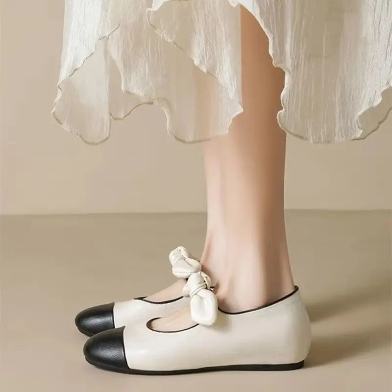 Bow Mary Jane Flats | Round Toe Ballet Shoes | Elegant Low Heel Casual Dress Flats