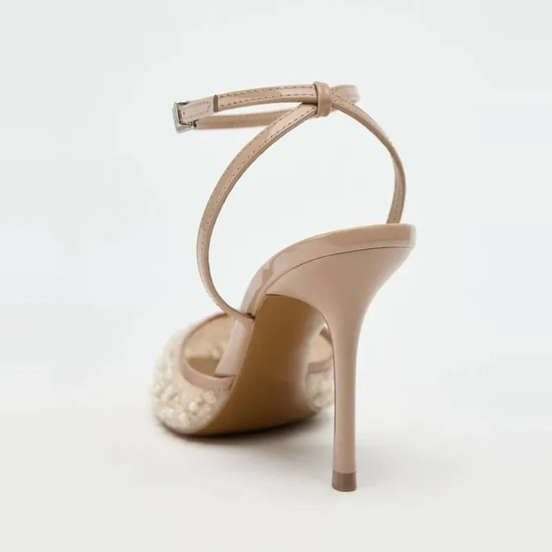Women's Rhinestone Pointed Toe Stiletto Heels – Elegant Ankle Strap Bridal Pumps for Wedding, Party, Prom & Evening Wear