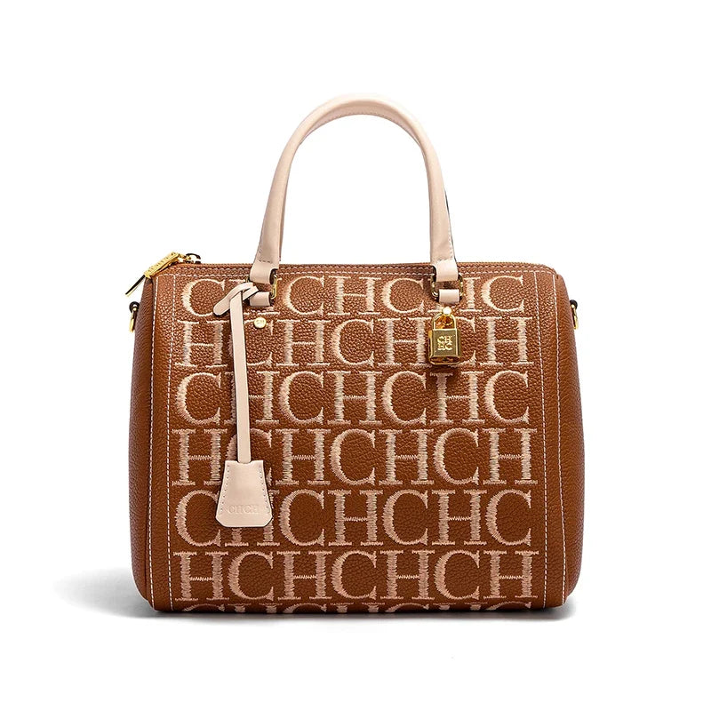 Monogram Print Tote Handbag, Structured Shoulder Purse with Top Handles, Elegant Large Work Bag for Office, Shopping, Travel & Everyday Use