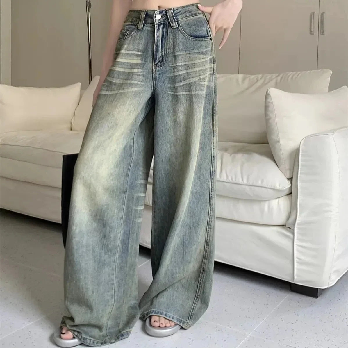 High Waisted Wide Leg Jeans Loose Fit Baggy Denim Pants Full Length Relaxed Streetwear Vintage Inspired Trousers