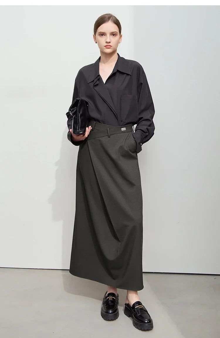 High Waisted Maxi Skirt Straight Fit Long Skirt Tailored Pencil Silhouette Side Slit Minimalist Office Casual Wear