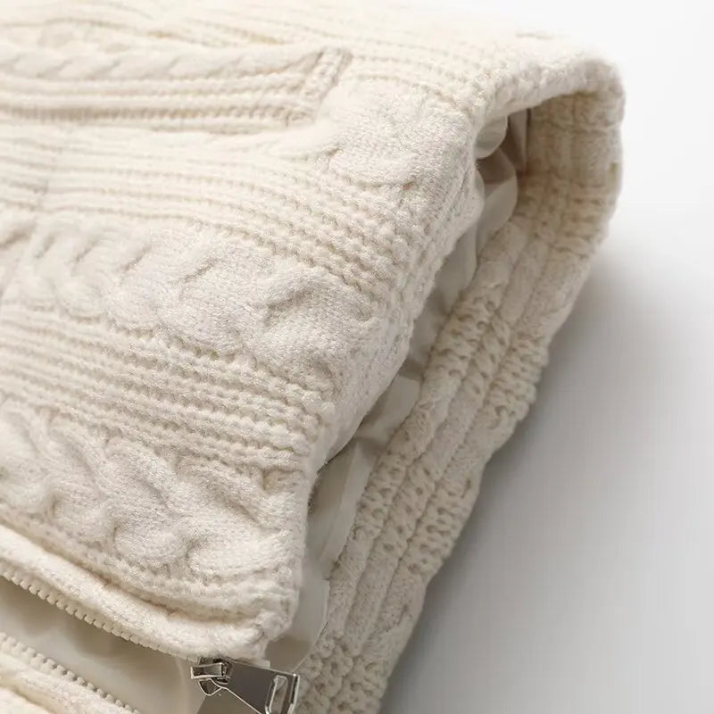 Cable Knit Puffer Vest, Quilted Sleeveless Zip-Up Vest with Stand Collar, Lightweight Layering Jacket for Fall