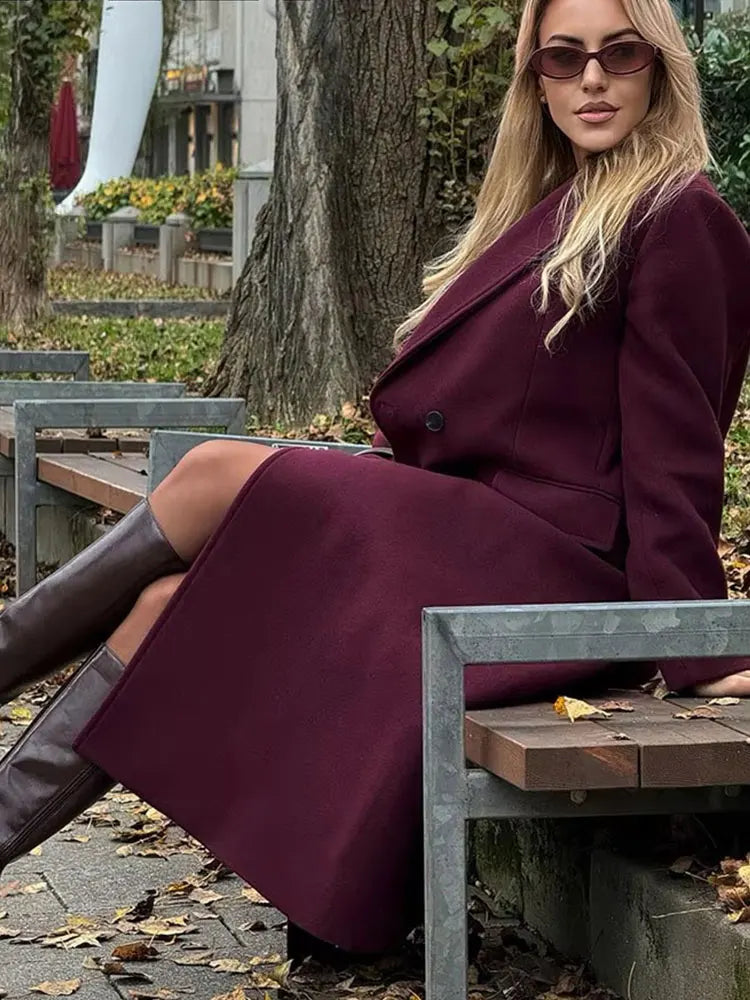Women's Long Double-Breasted Overcoat, Elegant Tailored Lapel Coat, Classic Full-Length Winter Outerwear