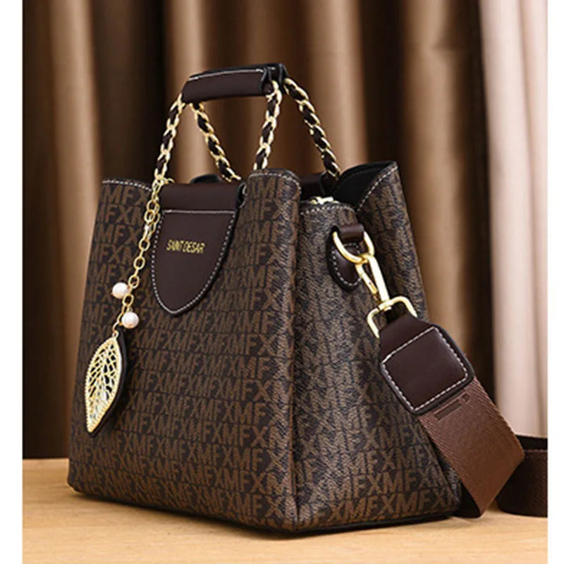 Monogram Tote Handbag, Structured Top Handle Shoulder Purse with Adjustable Crossbody Strap, Elegant Carryall Bag for Work, Shopping & Travel