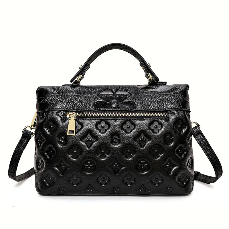 Floral Embossed Handbag, Elegant Structured Top Handle Purse with Decorative Pattern, Compact Shoulder & Crossbody Bag for Parties & Everyday Use
