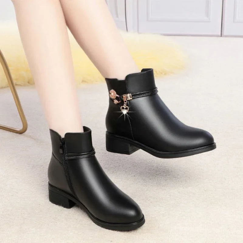 Ankle Boots with Block Heels | Side Zip Fashion Booties | Elegant Casual Dress Boots
