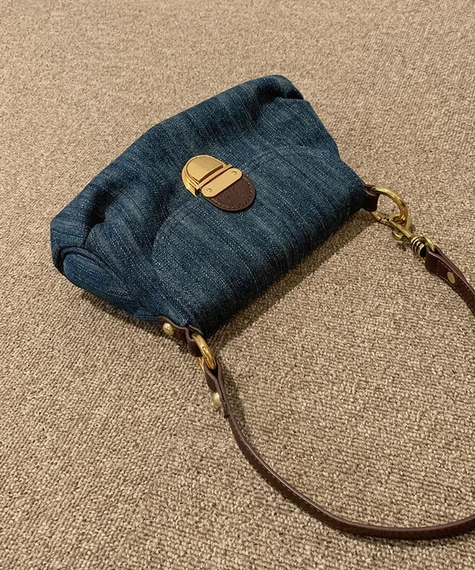 Denim Shoulder Bag, Mini Flap Handbag with Adjustable Strap, Vintage Casual Purse with Gold-Tone Buckle for Shopping, Dates & Everyday Use