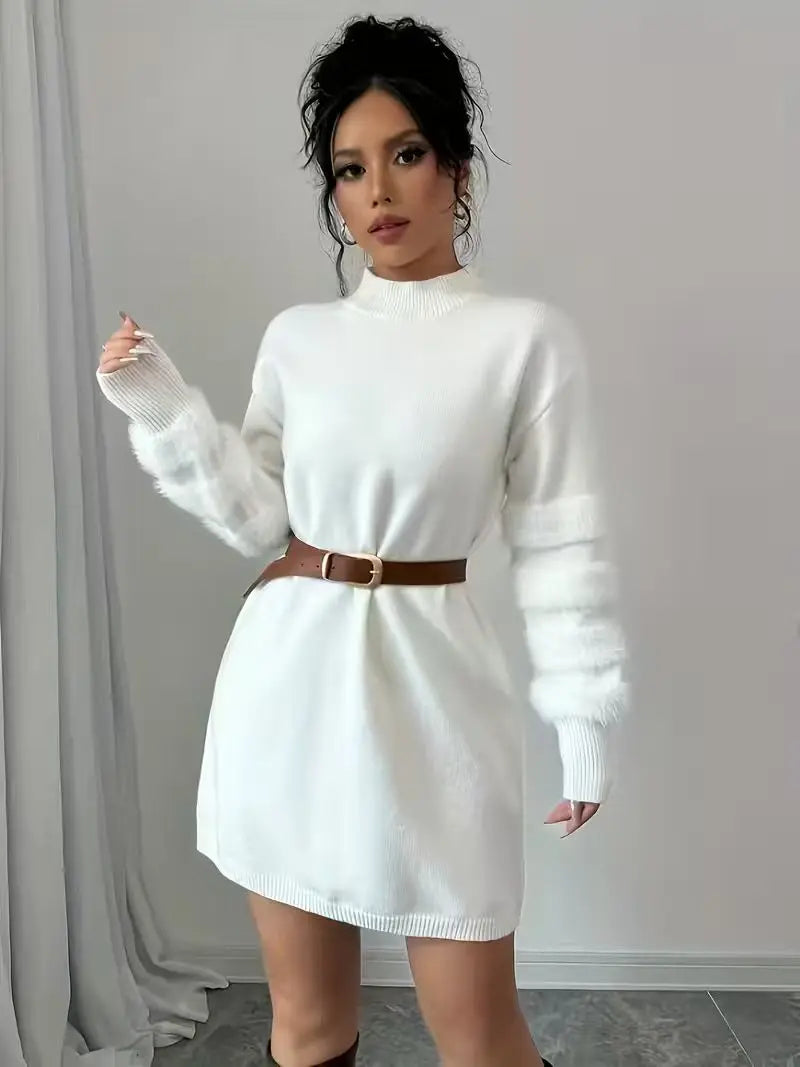 Turtleneck Mini Dress – Long Sleeve Sweater Dress with Relaxed A-Line Silhouette, Soft Knit Fabric and Minimalist Fall Style