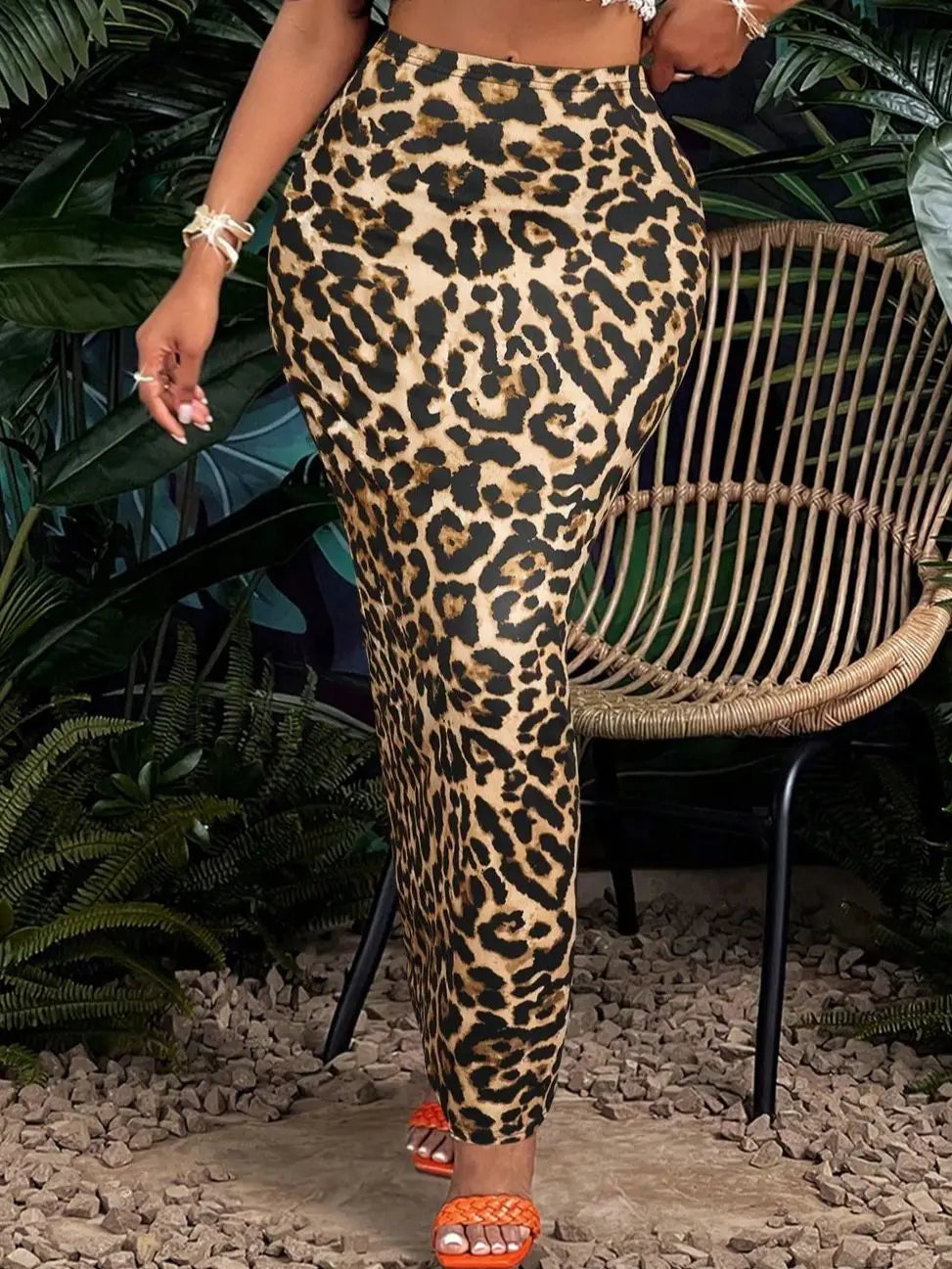 High Waisted Animal Print Maxi Skirt Leopard Print Bodycon Long Pencil Skirt Stretch Fitted Slit Detail Party Vacation Wear